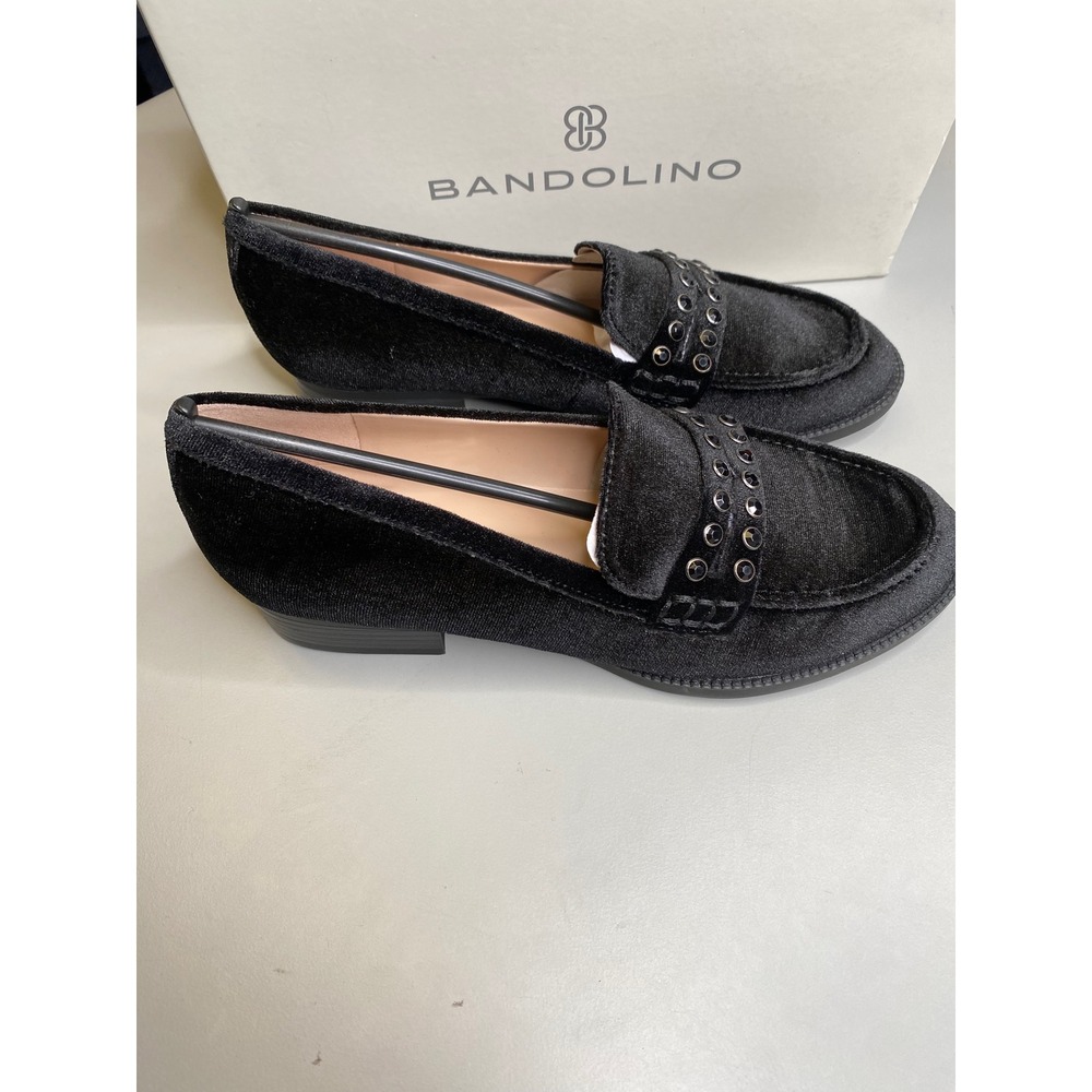 Bandolino Laura2 Black Velvet Studded Loafers Womens 5M Flat Shoes BNLAURA2